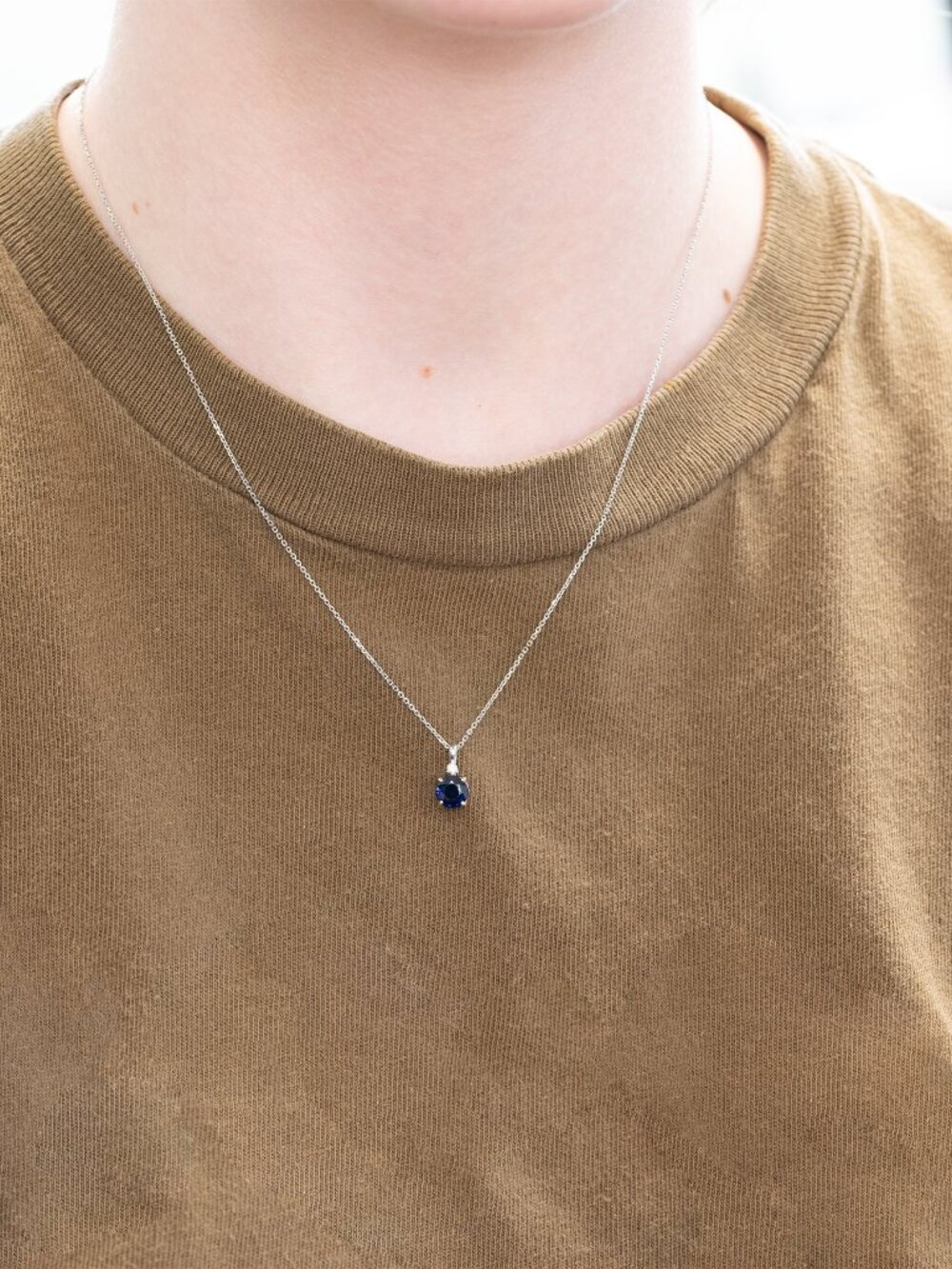 Ceylon Blue Sapphire Pendant with a Natural Diamond Accent in 14K White Gold - Picture 3 of 9